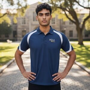 UCLA Bruins Polo Shirt 2XL Navy Blue White Embroidered Textured Athletic Mens